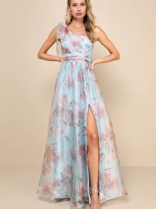 Lulus Dresses & Skirts - NWT LULUS Floral Organza Tie Shoulder Fairycore Wedding Guest Formal Ball Gown L